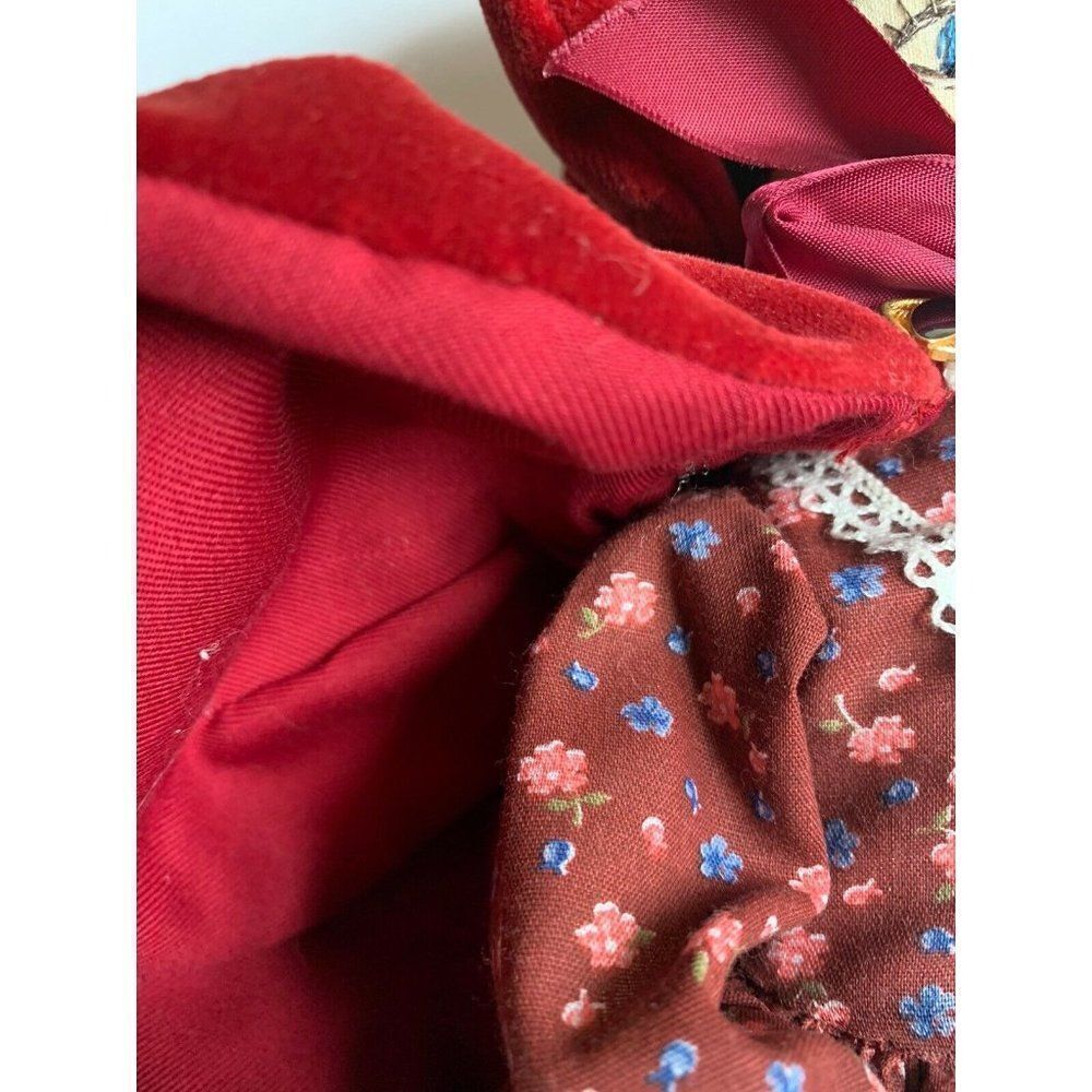 Hand Made Vintage Soft Body Rag Doll 17” Fabric Victorian Petticoat Velvet Red - Picture 6 of 12